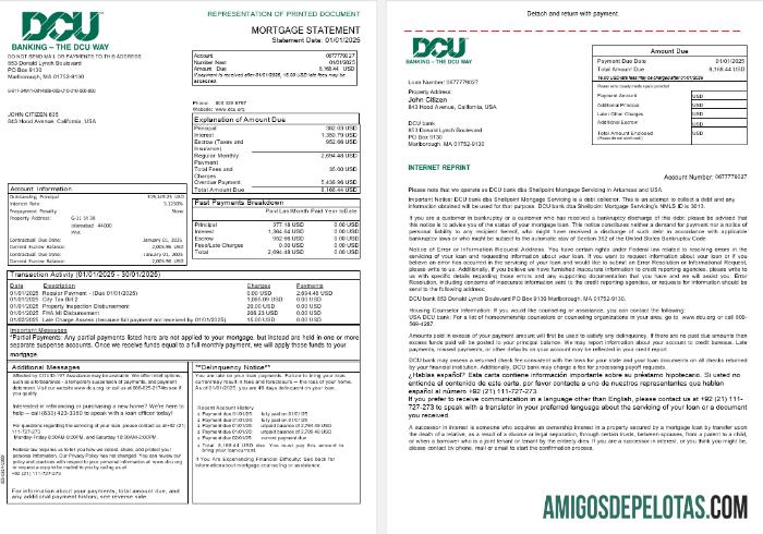 Declaração de hipoteca bancária da União de Crédito Federal Digital (DCU) dos EUA Massachusetts em formatos Word e PDF, 3 páginas 1 2 baixar para verificação